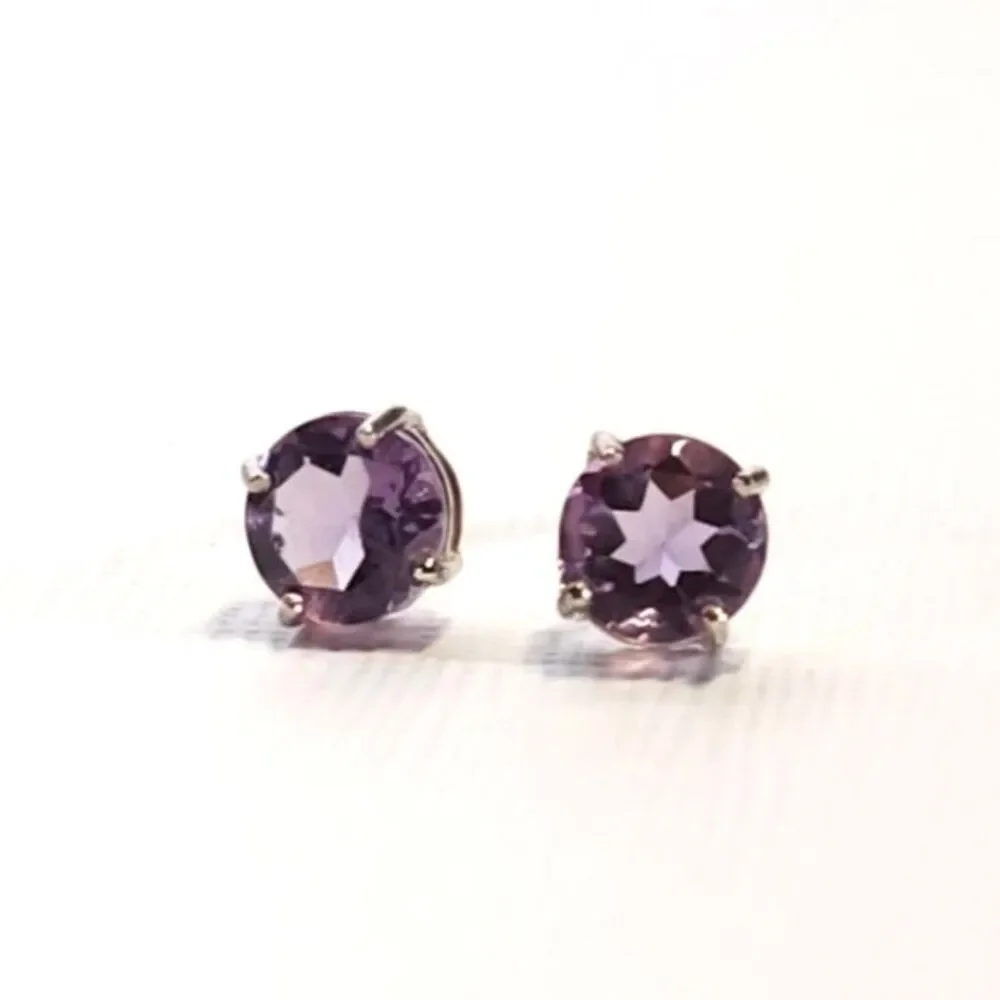 Amethyst 6mm Round Post Earrings